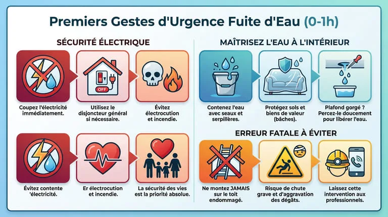 Premiers gestes d'urgence fuite d'eau toiture : couper électricité et sécuriser les biens couvreur Matray L Fils Meyzieu