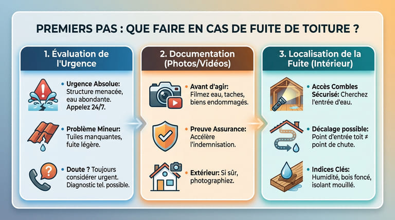 Inspection visuelle d'une toiture endommagée pour évaluer l'urgence de la fuite toiture couvreur Matray L Fils Meyzieu