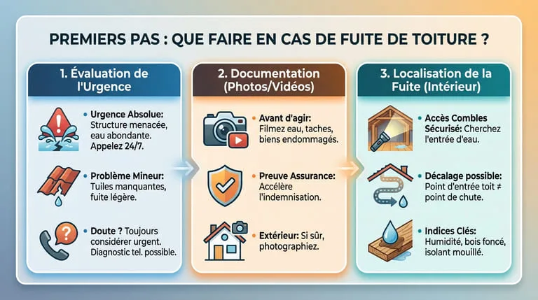 Inspection visuelle d'une toiture endommagée pour évaluer l'urgence de la fuite toiture couvreur Matray L Fils Meyzieu